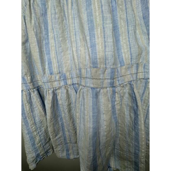 Vineyard Vines Tiered Ruffled Linen V-neck Blue Striped Dress Size M - Picture 4 of 8
